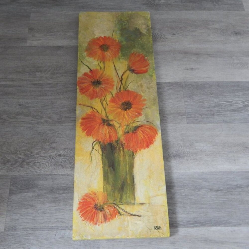 ART WORK: "Orange Flowers" Original Acrylic Painting On Wood by IRWIN 1964.